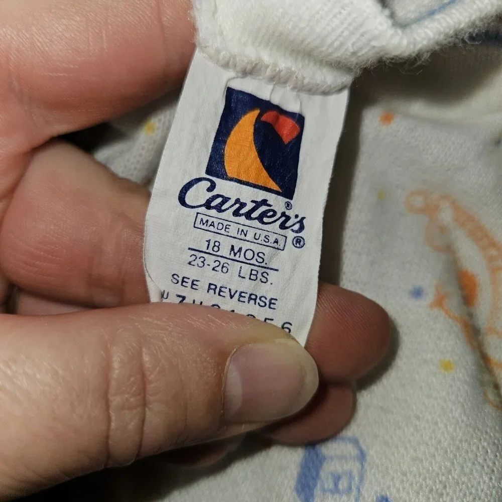 VTG Carter's Footie Sleeper Pajamas Baby 18 Months Blue Orange Giraffe Blocks
